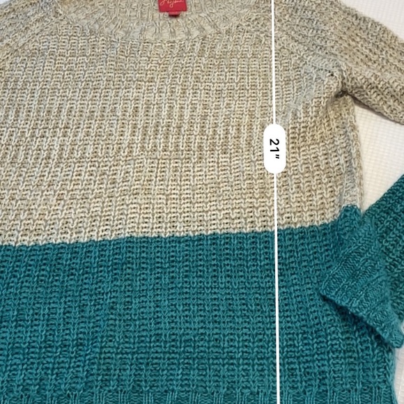 John + Jenn Color Block Lightweight Teal Retro Style Boxy Sweater size Small - Picture 10 of 14